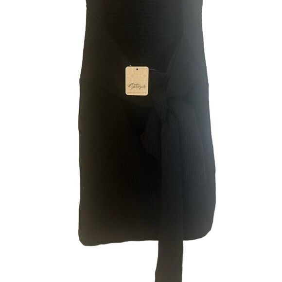 Free People Knitted Sweater Dress Adjustable Ties Black Size XS (Oversized) - Picture 11 of 11